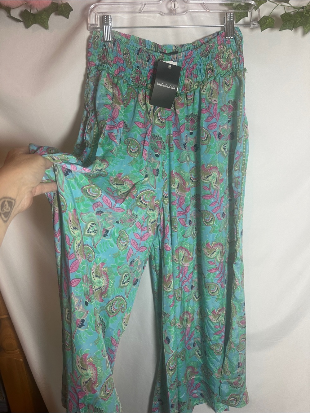 Wide-Leg Paisley Pants in Aqua